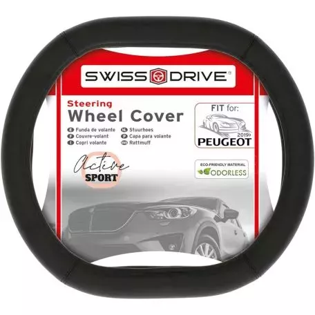 Κάλυμμα Τιμονιού Αυτοκινήτου Ασύμμετρο Double D Swiss Drive Δερματίνη Λείο Μαύρο Κατάλληλο για Μοντέλα Peugeot 2019+ 