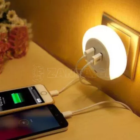 Φωτάκι Νυκτός Πρίζας LED 1W / 3000K Με 2 Θύρες USB & Αισθητήρα Φωτός Λευκό FOS_ME 17-00504 