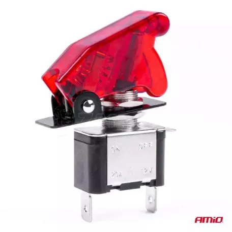 Διακόπτης Αεροπορικού Τύπου ON/OFF Led Μονός 12/24 Volt 20A Φωτιζόμενος Κόκκινος Amio 03095 