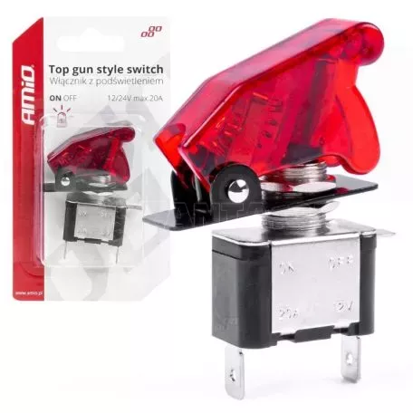 Διακόπτης Αεροπορικού Τύπου ON/OFF Led Μονός 12/24 Volt 20A Φωτιζόμενος Κόκκινος Amio 03095 