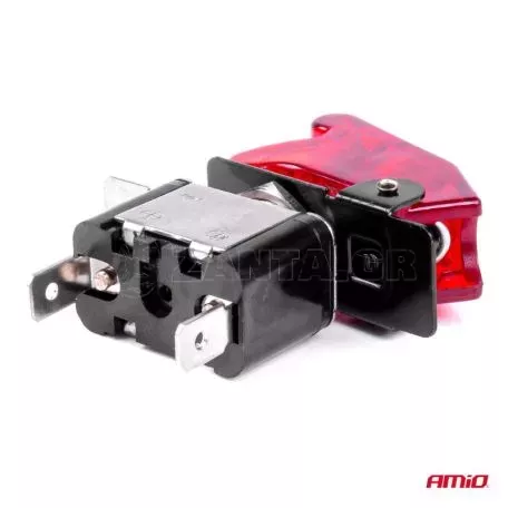 Διακόπτης Αεροπορικού Τύπου ON/OFF Led Μονός 12/24 Volt 20A Φωτιζόμενος Κόκκινος Amio 03095 