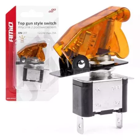 Διακόπτης Αεροπορικού Τύπου ON/OFF Led Μονός 12/24 Volt 20A Φωτιζόμενος Κίτρινος Amio 03094 