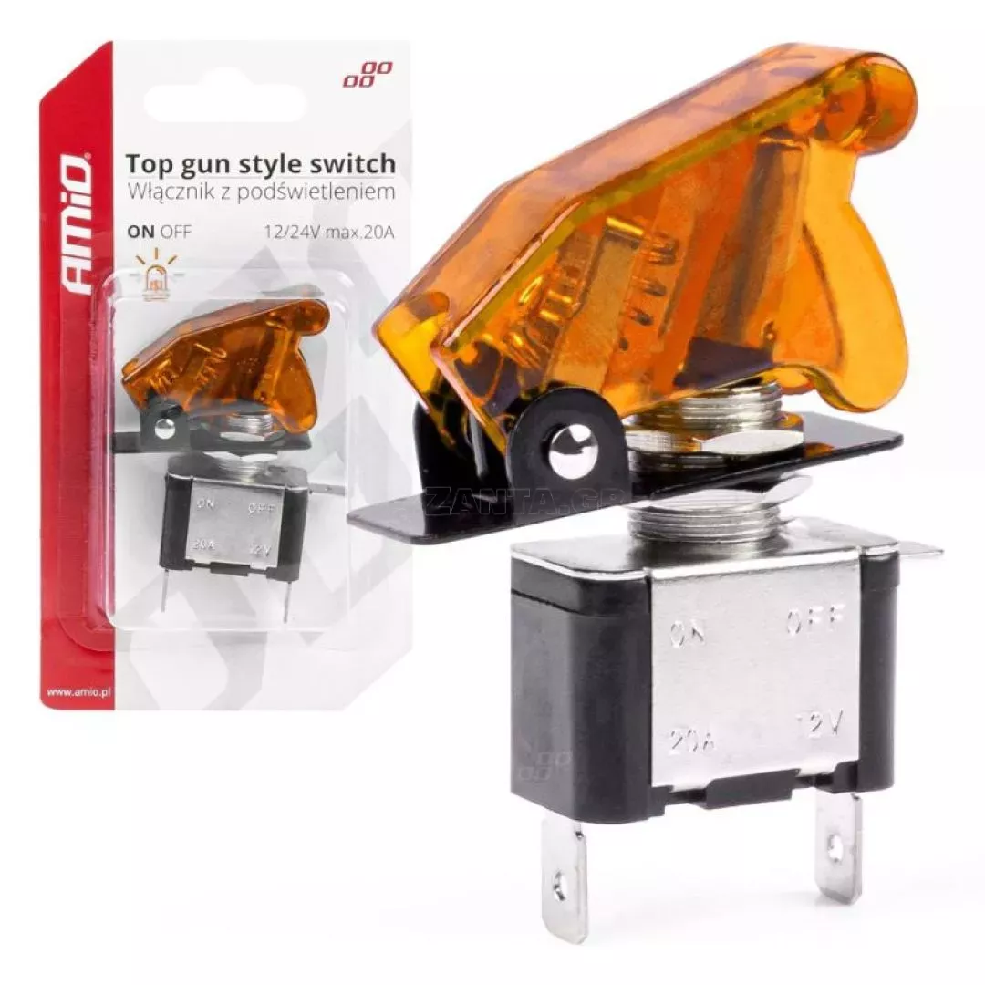Διακόπτης Αεροπορικού Τύπου ON/OFF Led Μονός 12/24 Volt 20A Φωτιζόμενος Κίτρινος Amio 03094