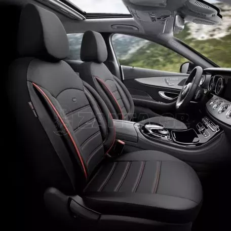 Καλύμματα Αυτοκινήτου Otom Inspire Design Universal Full Δερματίνη Σετ Εμπρός / Πίσω 11 Τεμαχίων Μαύρο Με Κόκκινη Ραφή INS-3503 