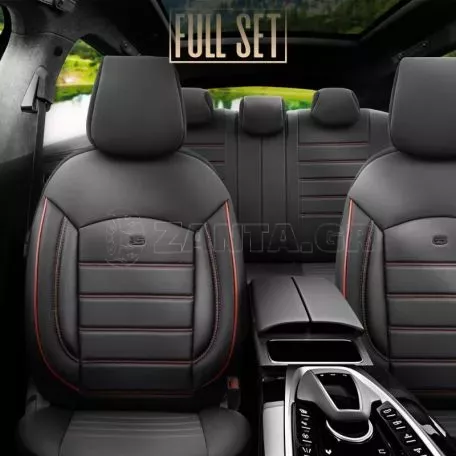 Καλύμματα Αυτοκινήτου Otom Inspire Design Universal Full Δερματίνη Σετ Εμπρός / Πίσω 11 Τεμαχίων Μαύρο Με Κόκκινη Ραφή INS-3503 