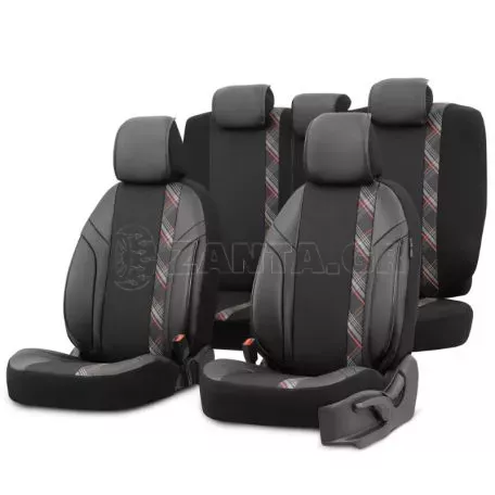 Καλύμματα Αυτοκινήτου Otom Horizon Universal Jacquard / Rachel / Δερματίνη Σετ Εμπρός / Πίσω 11 Τεμαχίων Μαύρο Με Κόκκινο HRZ-1801 