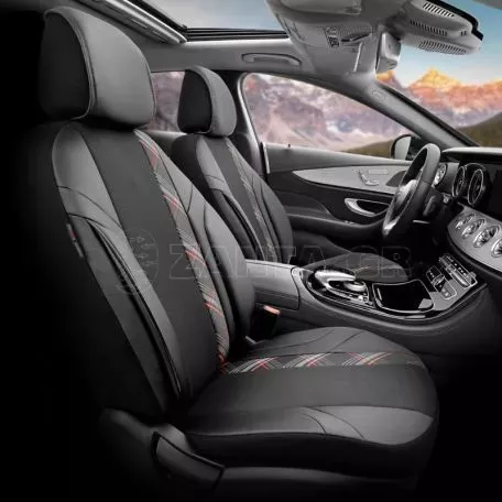 Καλύμματα Αυτοκινήτου Otom Horizon Universal Jacquard / Rachel / Δερματίνη Σετ Εμπρός / Πίσω 11 Τεμαχίων Μαύρο Με Κόκκινο HRZ-1801 