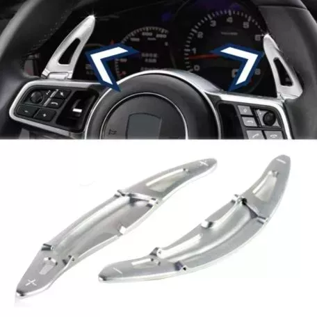 Paddles Shift Αλουμινίου Για Porsche Panamera 17+ / Macan 14+ / Cayenne 15+ / Boxter 718 16+ / Carrera 911 16+ Ασημί 2 Τεμάχια 