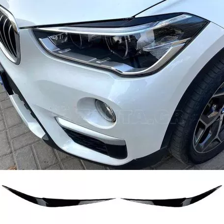 Φρυδάκια Μπροστινών Φαναριών Για Bmw X1 F48 2015-2019 Pre-LCI Βαμμένα Μάυρο Γυαλιστερό Χρώμα 2 Τεμάχια 