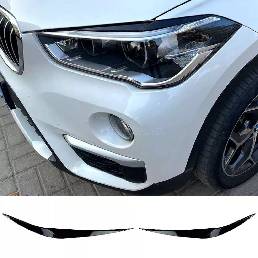 Φρυδάκια Μπροστινών Φαναριών Για Bmw X1 F48 2015-2019 Pre-LCI Βαμμένα Μάυρο Γυαλιστερό Χρώμα 2 Τεμάχια