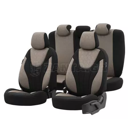 Καλύμματα Αυτοκινήτου Otom Ruby Design Universal Βαμβακερό Ύφασμα Rachel Σετ Εμπρός / Πίσω 11 Τεμαχίων Μαύρο / Μπεζ RBY-1203 
