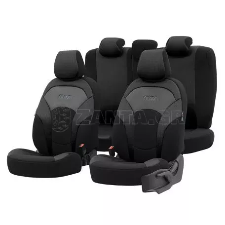 Καλύμματα Αυτοκινήτου Otom Moon Design Universal Βαμβακερό Ύφασμα / Rachel / Δερματίνη Σετ Εμπρός / Πίσω 11 Τεμαχίων Μαύρο MON-1901 