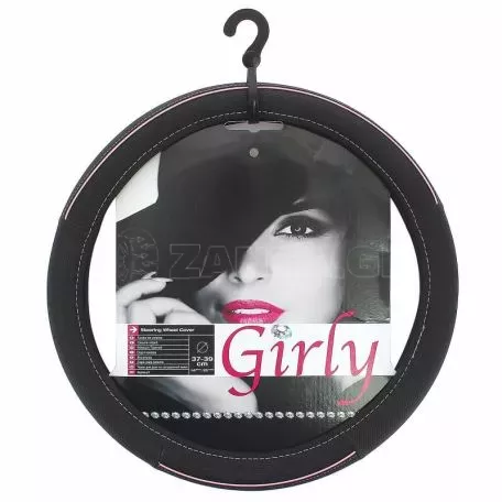 Κάλυμμα Τιμονιού Αυτοκινήτου Δερματίνη Girly Μαύρο Ροζ Medium 37-39cm FVP1220 