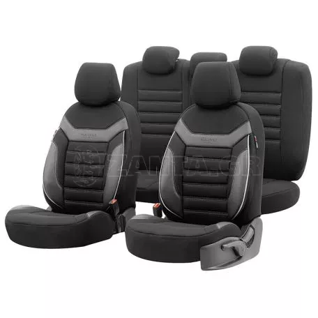 Καλύμματα Αυτοκινήτου Otom Individual Design Universal Jacquard / Rachel / Δερματίνη Σετ Εμπρός / Πίσω 11 Τεμαχίων Μαύρο Με Γκρι Ραφές IND-202 
