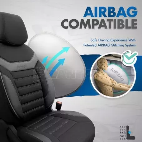 Καλύμματα Αυτοκινήτου Otom Individual Design Universal Jacquard / Rachel / Δερματίνη Σετ Εμπρός / Πίσω 11 Τεμαχίων Μαύρο Με Γκρι Ραφές IND-202 