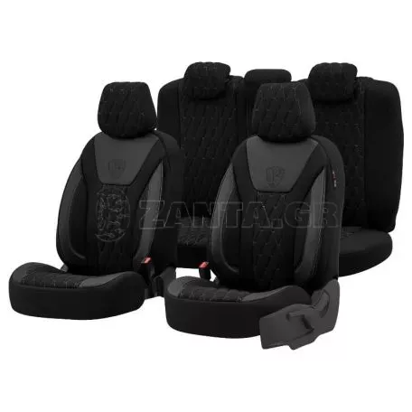 Καλύμματα Αυτοκινήτου Otom Bronco Design Universal Rachel / Δερματίνη Καπιτονέ Σετ Εμπρός / Πίσω 11 Τεμαχίων Μαύρο Με Γκρι Κέντημα BRN-402 