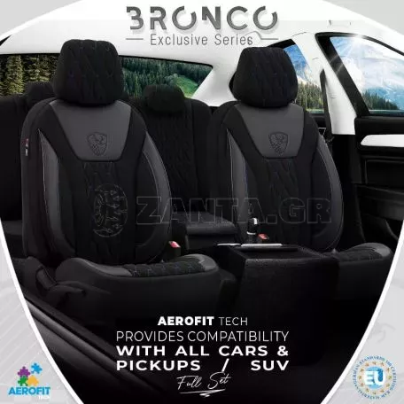 Καλύμματα Αυτοκινήτου Otom Bronco Design Universal Rachel / Δερματίνη Καπιτονέ Σετ Εμπρός / Πίσω 11 Τεμαχίων Μαύρο Με Μπλε Κέντημα BRN-403 