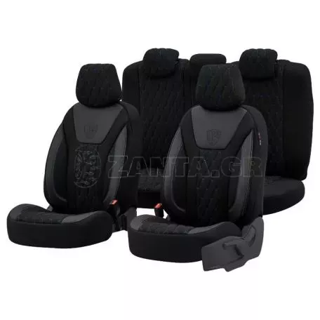 Καλύμματα Αυτοκινήτου Otom Bronco Design Universal Rachel / Δερματίνη Καπιτονέ Σετ Εμπρός / Πίσω 11 Τεμαχίων Μαύρο Με Μπλε Κέντημα BRN-403 