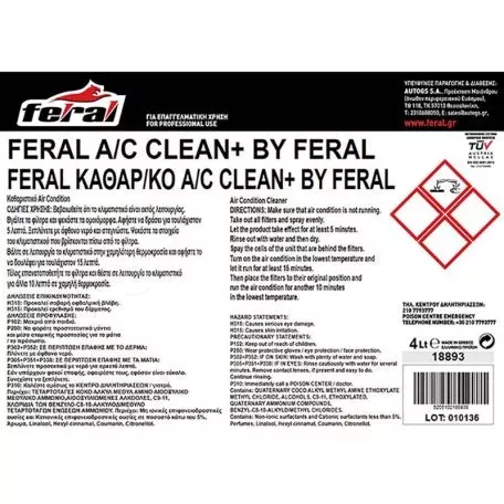 Ειδικό Καθαριστικό Air Condition Clean+ By Feral 4LT 