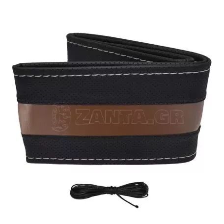 Κάλυμμα Τιμονιού Αυτοκινήτου Otom Stitching Δερματίνη Ραφτό Εξώγαζο Μαύρο - Καφέ Medium 37-39cm DK-304 