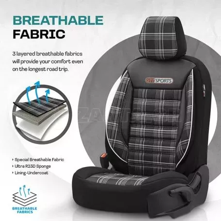 Καλύμματα Αυτοκινήτου Otom GTI Sports Design Universal Jacquard / Lacost / Δερματίνη Σετ Εμπρός / Πίσω 11 Τεμαχίων Μαύρο - Γκρι GTI-807 