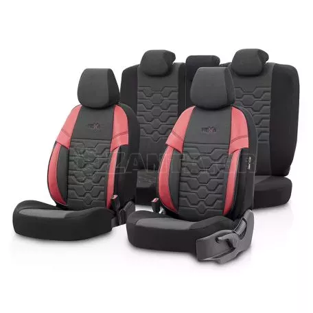 Καλύμματα Αυτοκινήτου Otom Hexa Design Universal Jacquard / Rachel / Δερματίνη Σετ Εμπρός / Πίσω 11 Τεμαχίων Μαύρο - Κόκκινο HEX-2801 