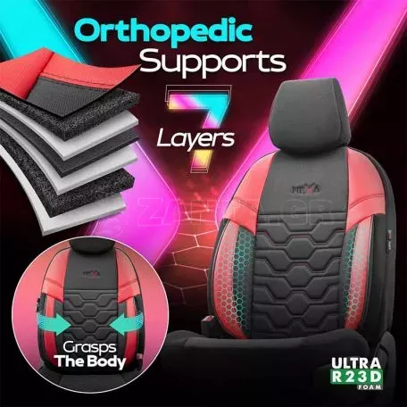Καλύμματα Αυτοκινήτου Otom Hexa Design Universal Jacquard / Rachel / Δερματίνη Σετ Εμπρός / Πίσω 11 Τεμαχίων Μαύρο - Κόκκινο HEX-2801 