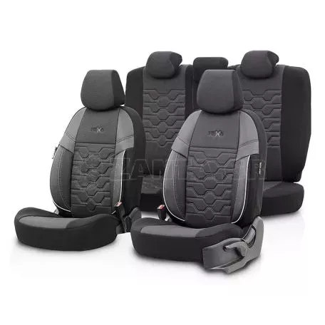 Καλύμματα Αυτοκινήτου Otom Hexa Design Universal Jacquard / Rachel / Δερματίνη Σετ Εμπρός / Πίσω 11 Τεμαχίων Μαύρο - Γκρι HEX-2805 