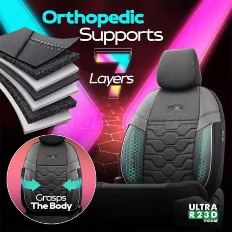Καλύμματα Αυτοκινήτου Otom Hexa Design Universal Jacquard / Rachel / Δερματίνη Σετ Εμπρός / Πίσω 11 Τεμαχίων Μαύρο - Γκρι HEX-2805 