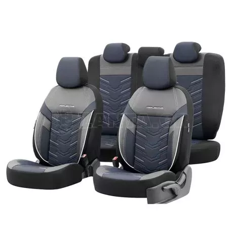 Καλύμματα Αυτοκινήτου Otom Reflective Design Universal Jacquard / Rachel / Δερματίνη Σετ Εμπρός / Πίσω 11 Τεμαχίων Μαύρο Με Μπλε Ραφή RFL-2604 