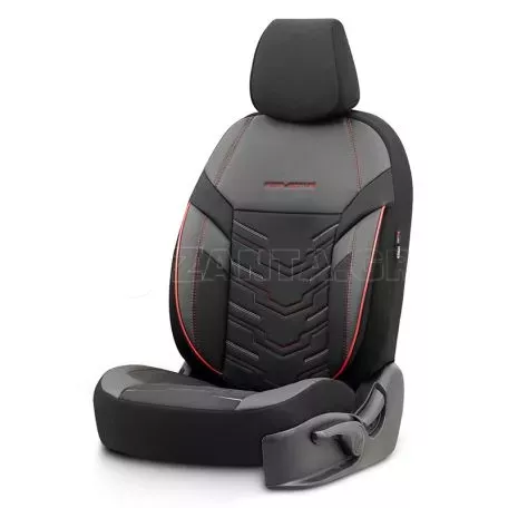 Καλύμματα Αυτοκινήτου Otom Reflective Design Universal Jacquard / Rachel / Δερματίνη Σετ Εμπρός / Πίσω 11 Τεμαχίων Μαύρο Με Κόκκινη Ραφή RFL-2601 