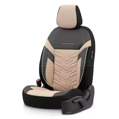Καλύμματα Αυτοκινήτου Otom Reflective Design Universal Jacquard / Rachel / Δερματίνη Σετ Εμπρός / Πίσω 11 Τεμαχίων Μαύρο - Μπεζ RFL-2605 