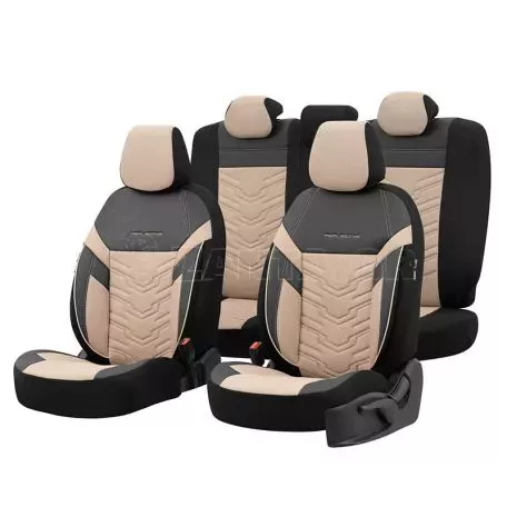 Καλύμματα Αυτοκινήτου Otom Reflective Design Universal Jacquard / Rachel / Δερματίνη Σετ Εμπρός / Πίσω 11 Τεμαχίων Μαύρο - Μπεζ RFL-2605 