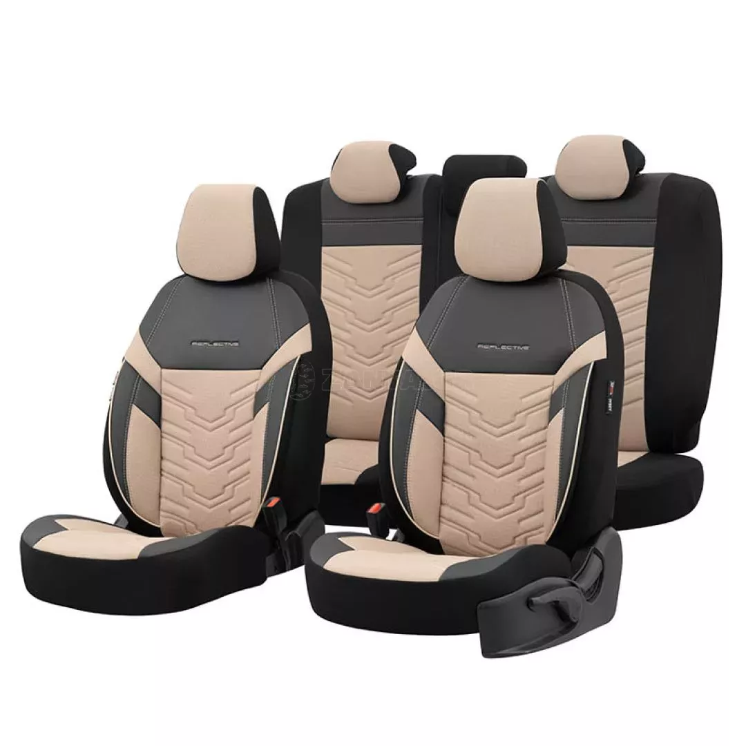 Καλύμματα Αυτοκινήτου Otom Reflective Design Universal Jacquard / Rachel / Δερματίνη Σετ Εμπρός / Πίσω 11 Τεμαχίων Μαύρο - Μπεζ RFL-2605