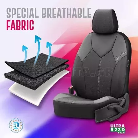 Καλύμματα Αυτοκινήτου Otom Signature Design Universal Δερματίνη / Rachel Σετ Εμπρός / Πίσω 11 Τεμαχίων Μαύρο Με Άσπρη Ραφή SGT-2403 