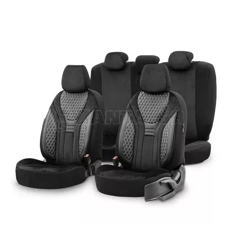 Καλύμματα Αυτοκινήτου Otom Infinity Design Universal Sued / Δερματίνη Καπιτονέ / Rachel Σετ Εμπρός / Πίσω 11 Τεμαχίων Μαύρο Με Άσπρη Ραφή INF-2003 