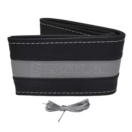Κάλυμμα Τιμονιού Αυτοκινήτου Otom Stitching Δερματίνη Ραφτό Εξώγαζο Μαύρο - Γκρι Medium 37-39cm DK-305 