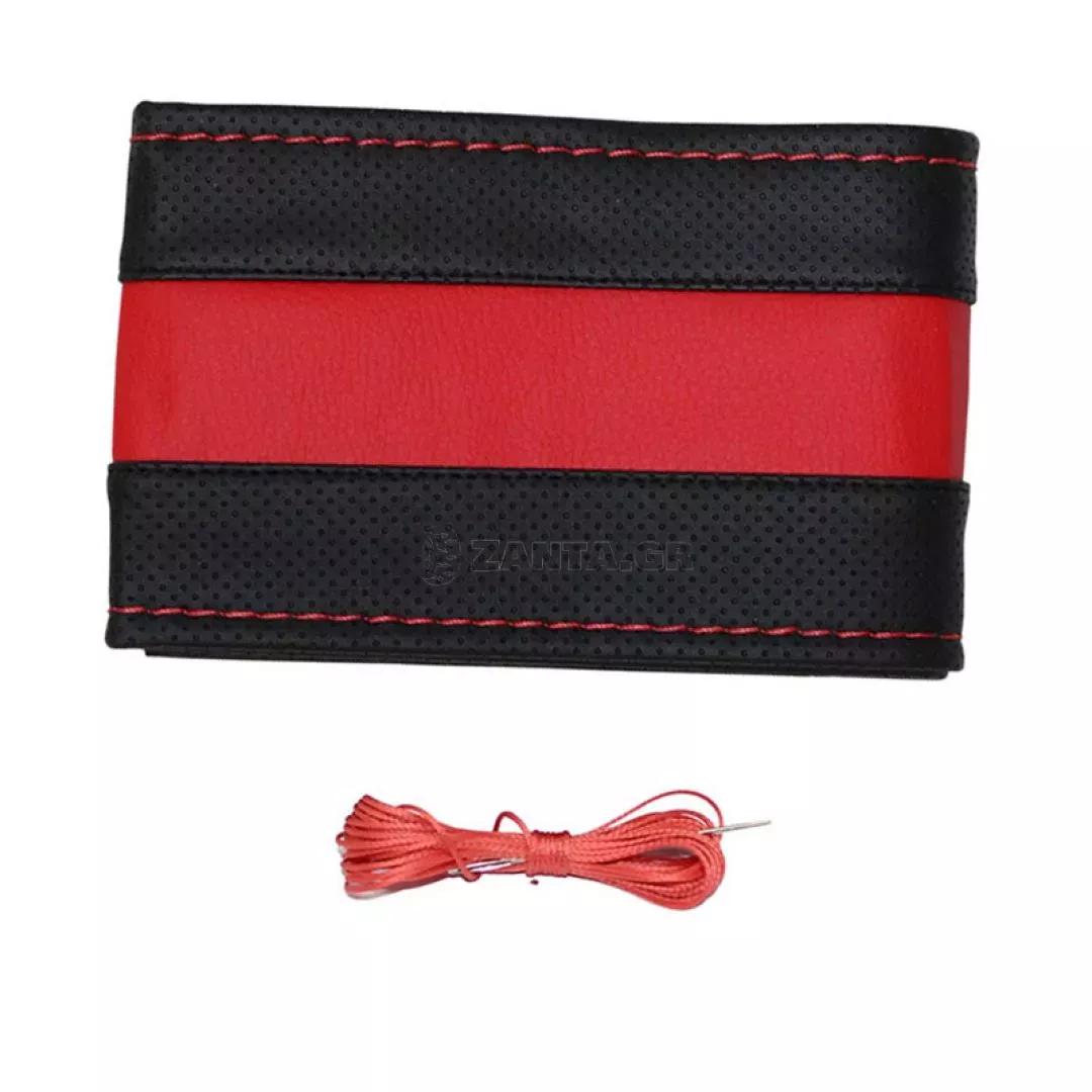 Κάλυμμα Τιμονιού Αυτοκινήτου Otom Stitching Δερματίνη Ραφτό Εξώγαζο Μαύρο - Κόκκινο Medium 37-39cm DK-301