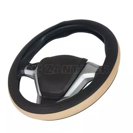 Κάλυμμα Τιμονιού Αυτοκινήτου Otom Easy-Fit Δερματίνη Μαύρο - Μπεζ Medium 37-39cm F-57 