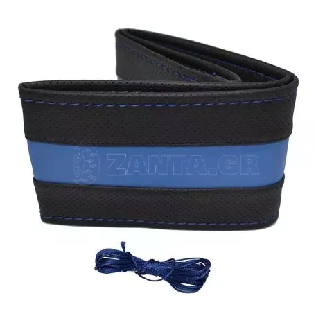 Κάλυμμα Τιμονιού Αυτοκινήτου Otom Stitching Δερματίνη Ραφτό Εξώγαζο Μαύρο - Μπλε Medium 37-39cm DK-302 