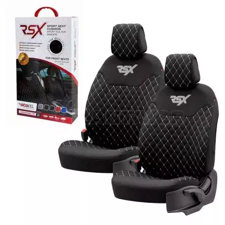 Ημικαλύμματα Μπροστινών Καθισμάτων Otom RSX Sport Ύφασμα Κεντητό Καπιτονέ Μαύρο Με Άσπρη Ραφή RSXL-101 2 Τεμάχια 