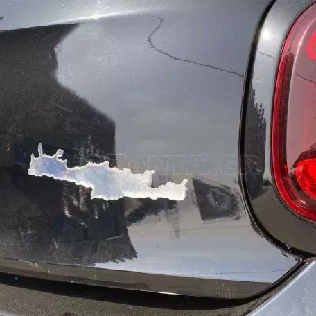 Αυτοκόλλητο Αυτοκινήτου ''Κρήτη΄΄ 10cm x 2cm Ασημί Με Επικάλυψη Σμάλτου 1 Τεμάχιο 