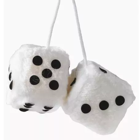 Ζάρια Κρεμαστά Διακοσμητικά Fuzzy Dice Λευκά 7x7cm 2 Τεμάχια 