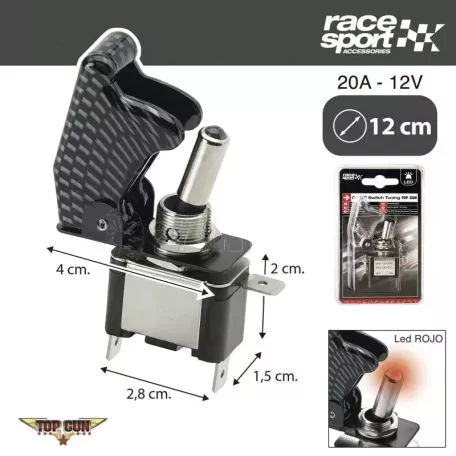 Διακόπτης Αεροπορικού Τύπου Led Μονός 12/24 Volt Φωτιζόμενος Carbon 