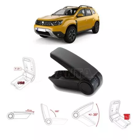 Κονσόλα Χειροφρένου Τεμπέλης Armster OE1 Με Usb Για Dacia Duster 2018-2019  Με Εργοστασιακό Τεμπέλη Μαύρο Χρώμα 