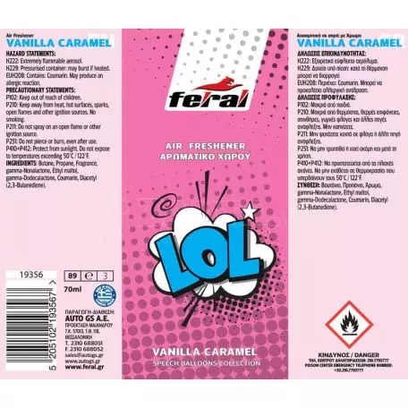 Αρωματικό Αυτοκινήτου Spray Feral Speech Collection LOL 70ml 