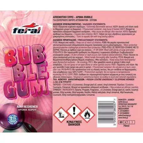Αρωματικό Αυτοκινήτου Spray Feral Fruity Collection Τσιχλόφουσκα 70ml 
