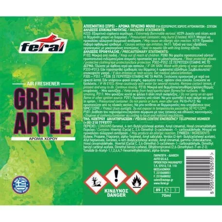 Αρωματικό Αυτοκινήτου Spray Feral Fruity Collection Πράσινο Μήλο 70ml 