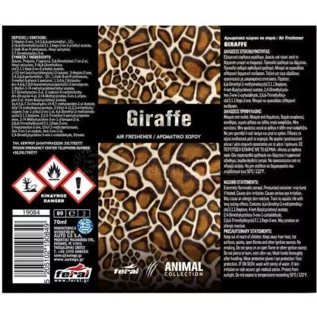 Αρωματικό Aυτοκινήτου Spray Feral Animal Collection Giraffe 70ml 