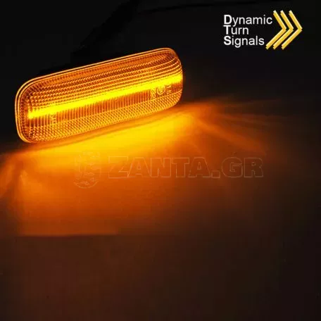 Πλαϊνά Φλας Φτερού Για Mercedes-Benz ML W163 98-02 Led Dynamic Άσπρα 2 Τεμάχια 